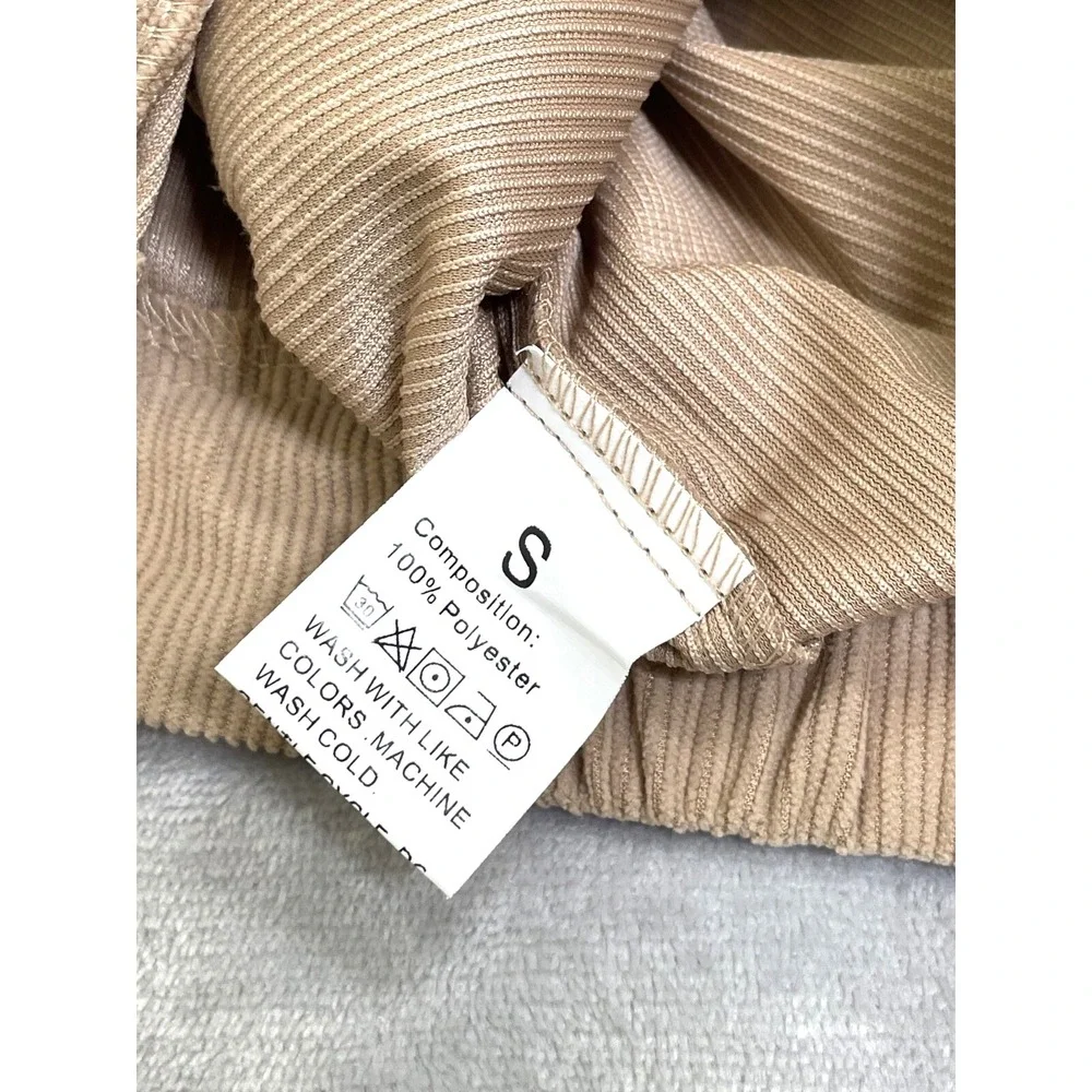 SHEIN Corduroy Pants Women's Small Beige High Waist Casual Vintage Style